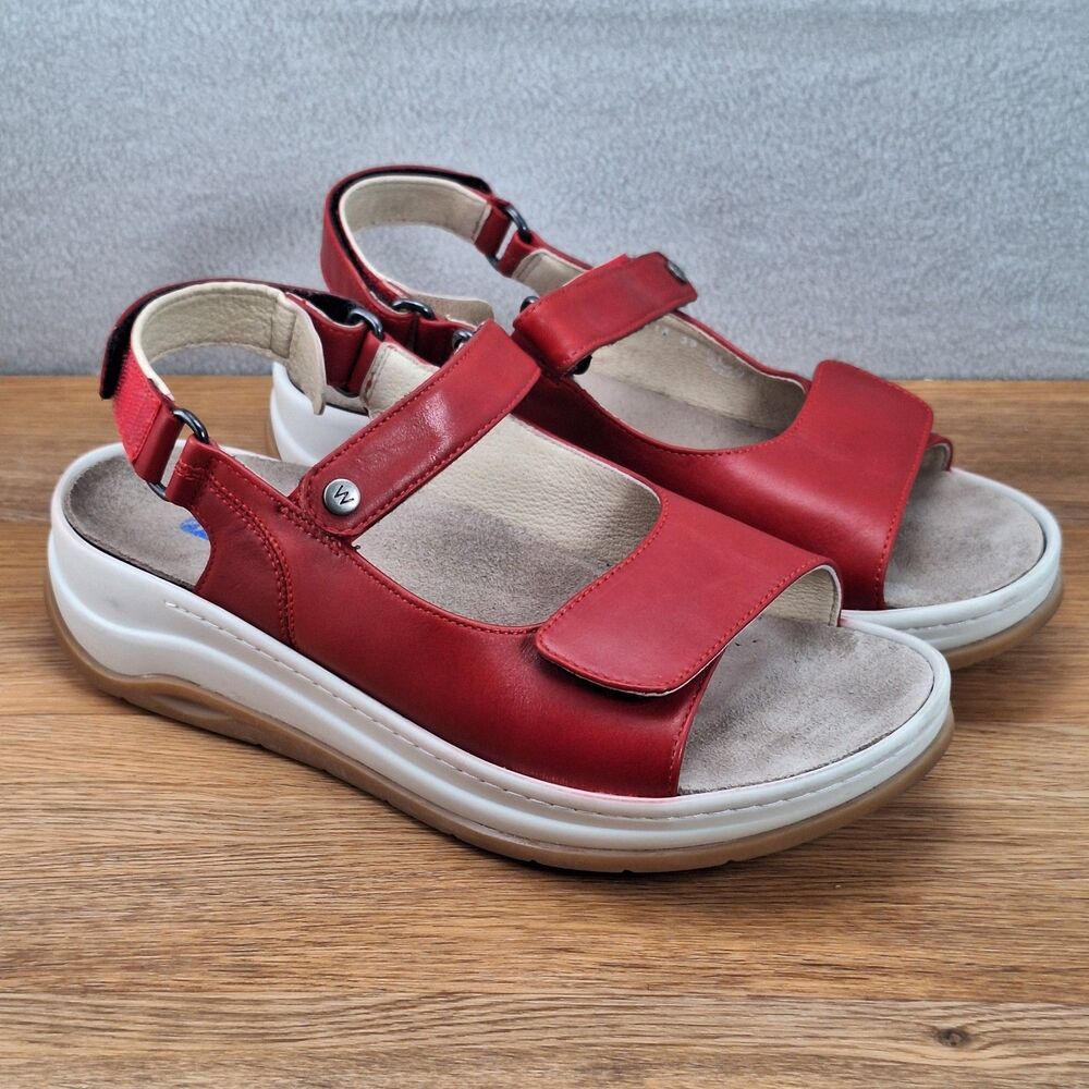 Wolky Adura Women's 8 EU 39 Wedge Slingback Sandals Red Leather Hook Loop